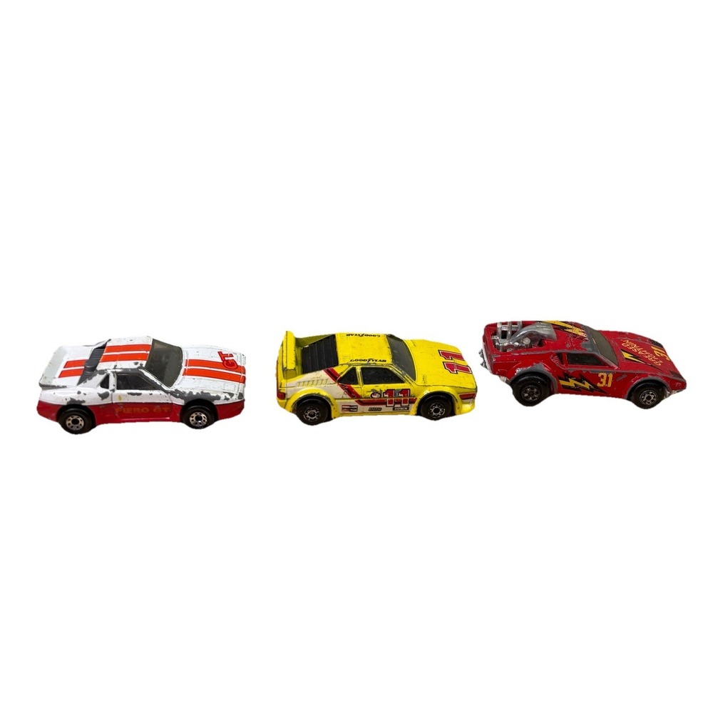 Lot Of 3 Matchbox Cars De Tomaso Pantera 1975 Diecast Greased Lightnin' 31 Red
